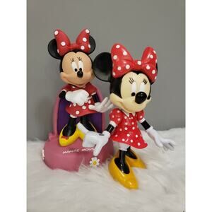 Disney Parks Minnie Mouse‎ Red Polka Dot Dress Coin Bank & toy figure lot decor